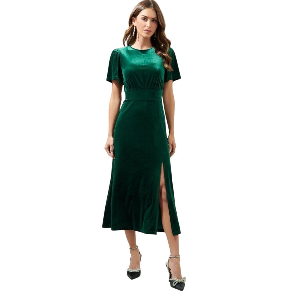 Sugarlips Night Bloom Velvet Midi Dress in Emerald Green Size XS